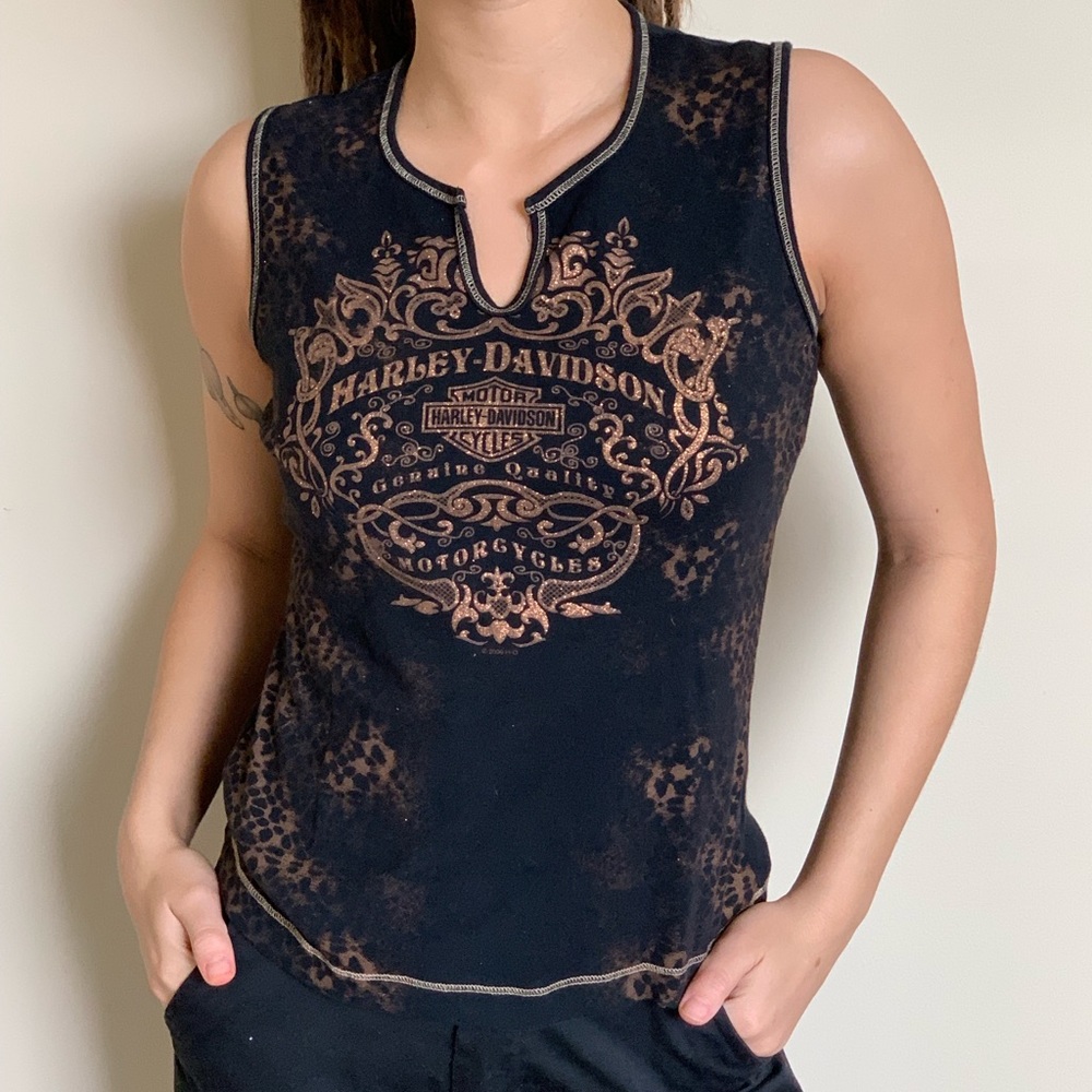 Black and leopard print Harley Davidson tank